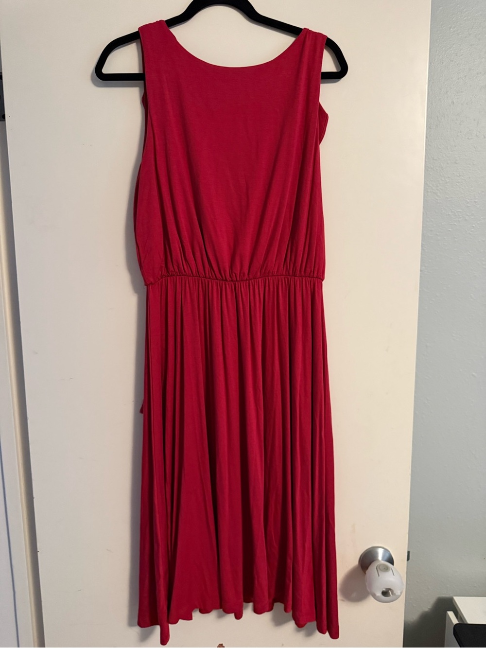 LOFT Sleeveless Red Gathered Waist Midi Dress